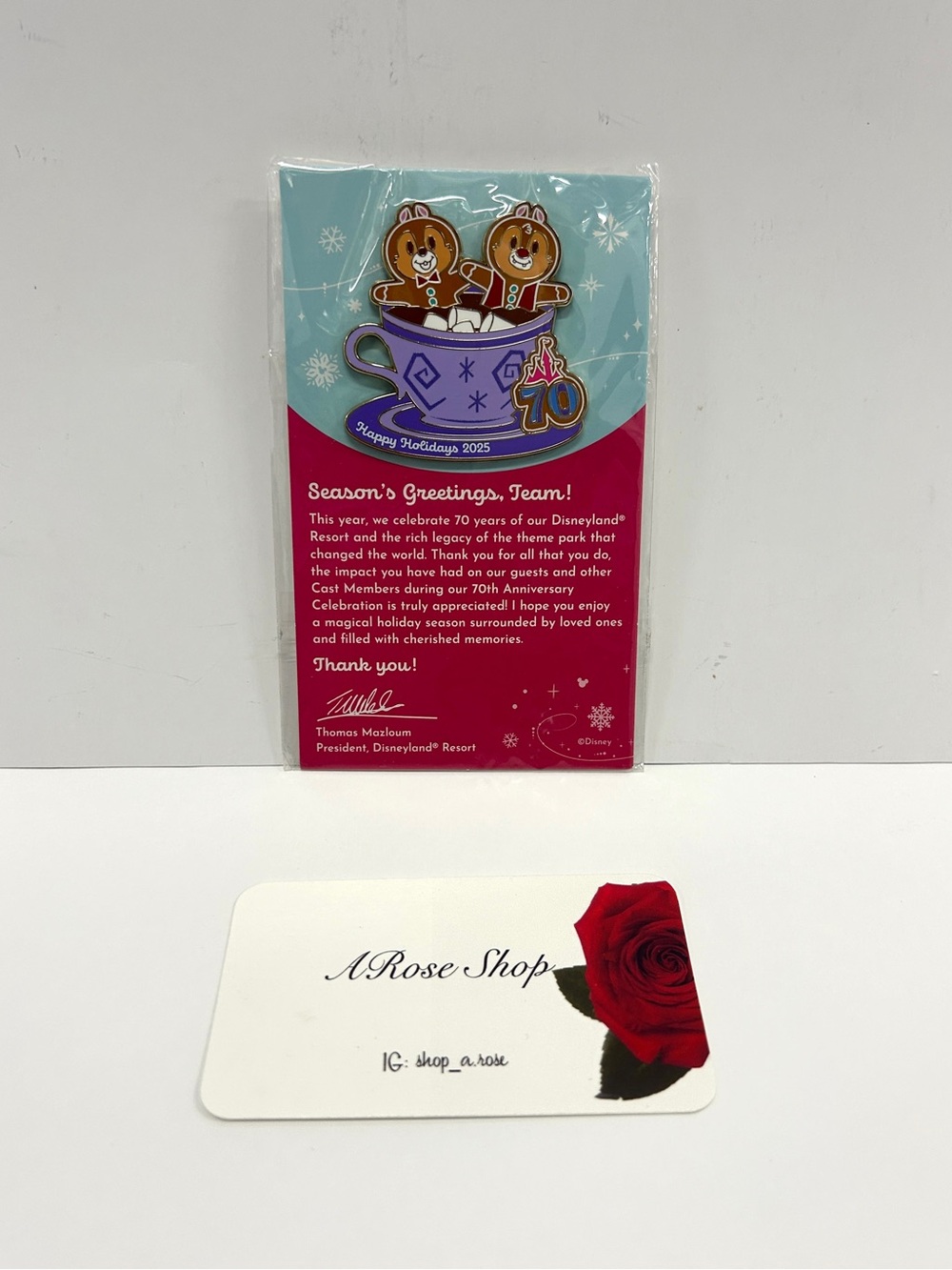 Disneyland Cast Member Exclusive 2025 Happy Holidays Chip N Dale 70th Pin